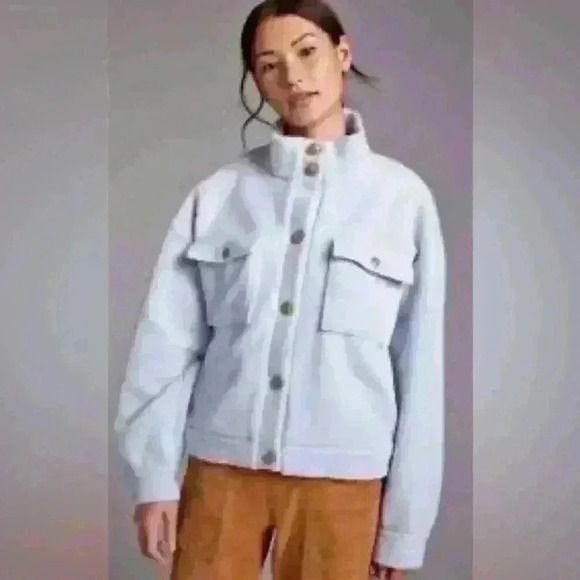 Anthropologie Jackets & Blazers - Anthropologie Daily Practice fleece bomber jacket light blue size XL women’s
